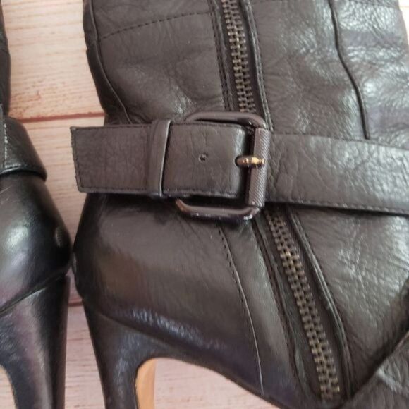 Geren Ford Edie Leather Buckle Strap Side Zipper Platform Stiletto Booties Ankle - Picture 11 of 13